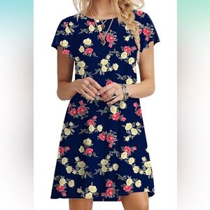 Askyes Womens Ruffle Short Sleeve Casual Beach Dress with Pockets New With Tags